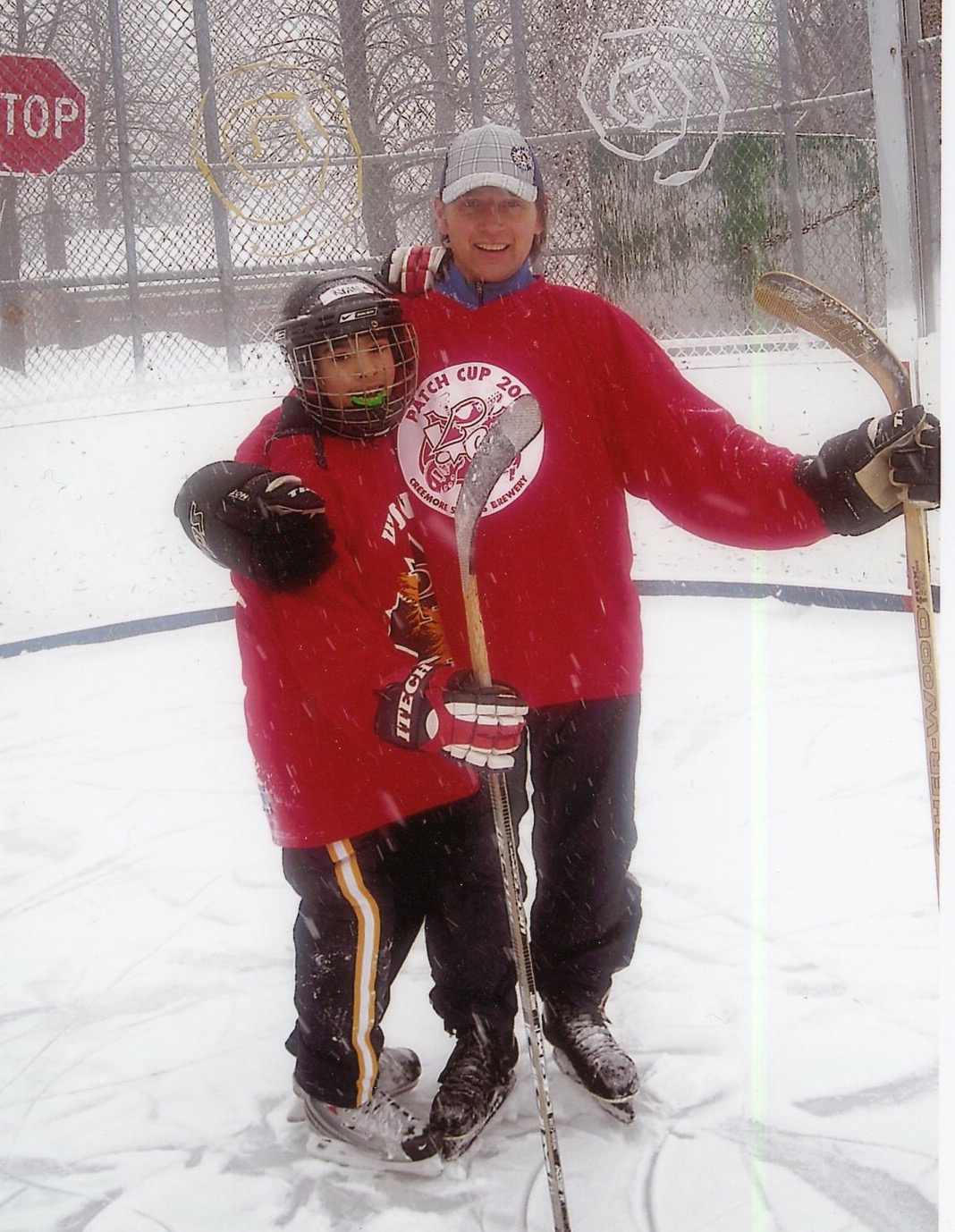 Ryan and Randy Heasman on a snowy afternoon at Dufferin Grove; click photo to enlarge